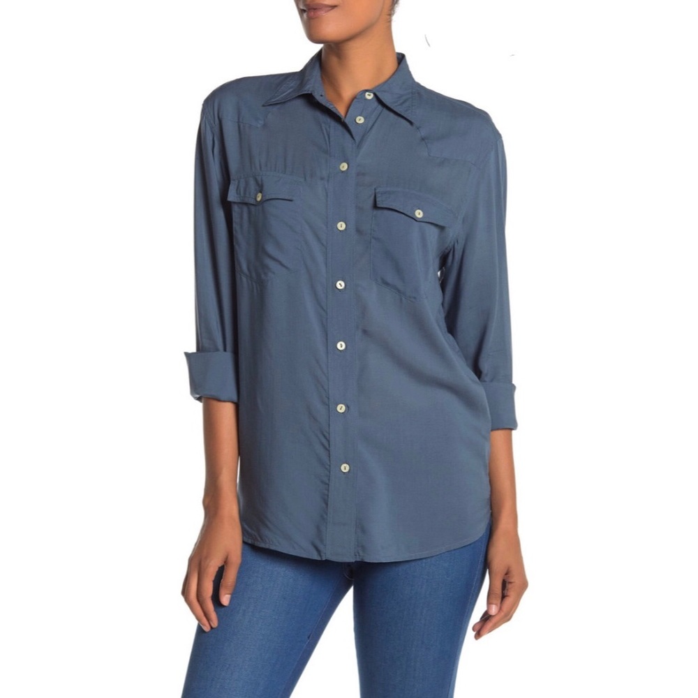 Frye Addie Western Blue Button Up Shirt NW…